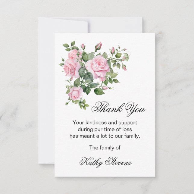 Thank You Funeral Cards, Pink Roses Note Card (Front)