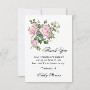 Thank You Funeral Cards, Pink Roses Note Card