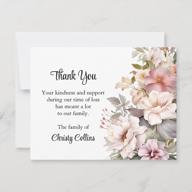 Thank You Funeral Cards, Soft Pink Flowers Card (Front)