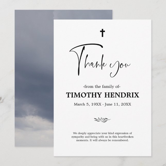 Thank You Funeral Cloudy Sympathy Grief Card (Front/Back)