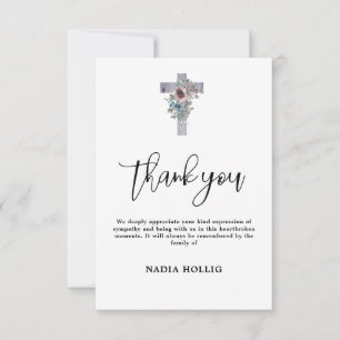 Thank You Funeral Cross Memorial Card