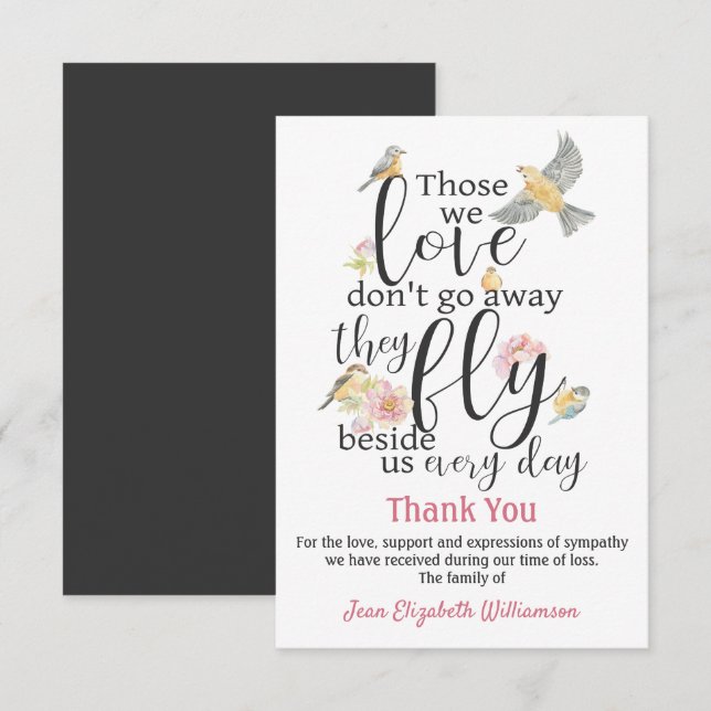 Thank You Funeral Fly Beside Us Bird Watercolor (Front/Back)