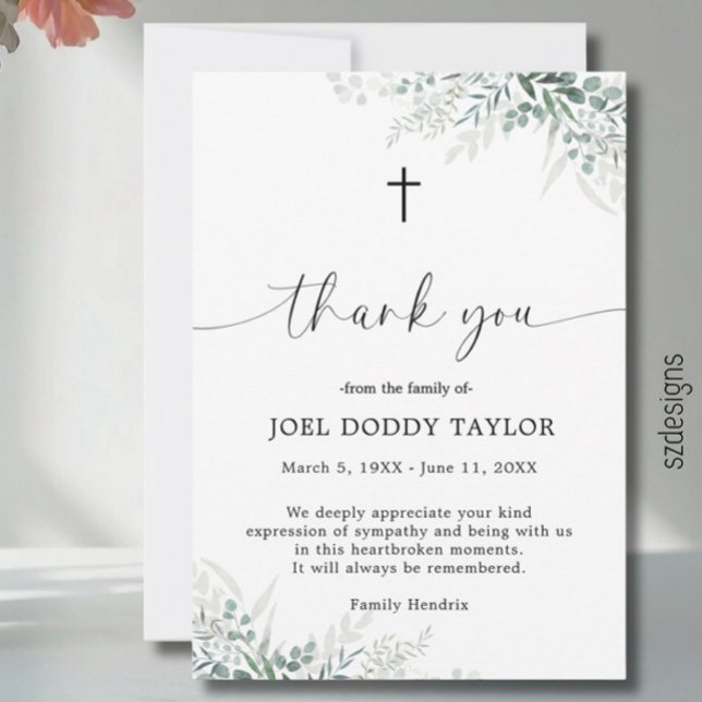 Thank You Funeral Greenery Sympathy Grief Card (Creator Uploaded)