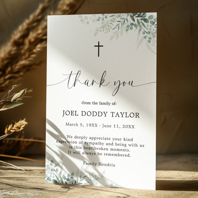 Thank You Funeral Greenery Sympathy Grief Card (Creator Uploaded)