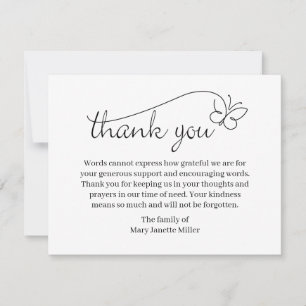 Thank you Funeral Note Card Bereavement Butterfly