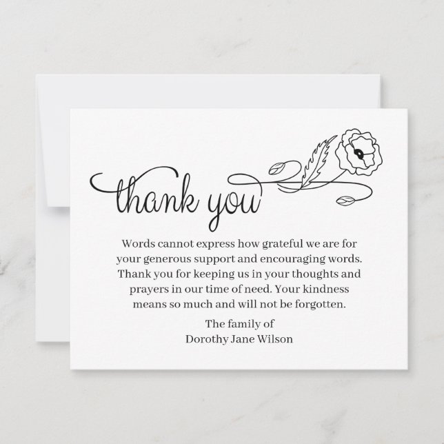 Thank you Funeral Note Card Bereavement Flower (Front)