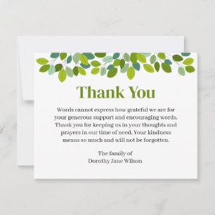 Thank you Funeral Note Card Bereavement leaves