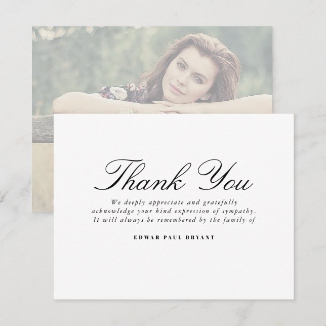 Thank You Funeral Note Card Bereavement Photo (Front/Back)