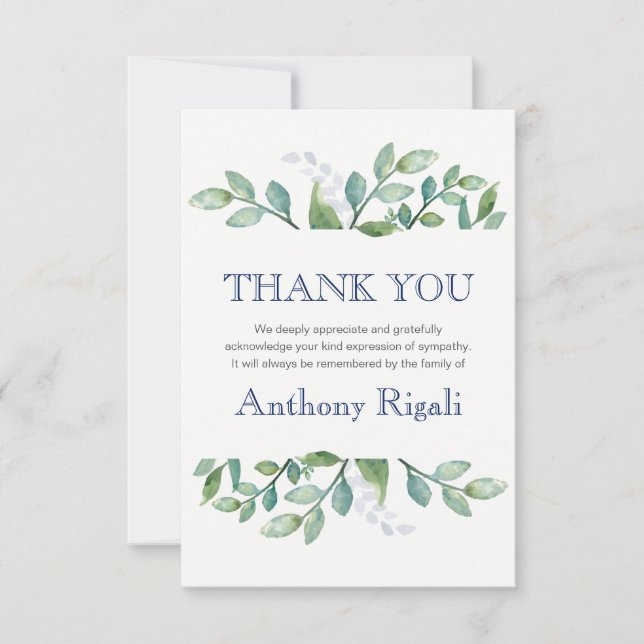 Thank You Funeral Note Card Greenery Suite (Front)