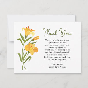 Thank you Funeral Note Card Orange Lily