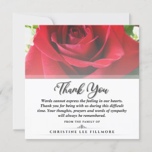 Thank You Funeral Red Rose Square - Words Card