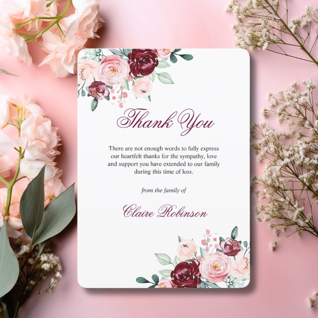 Thank You Funeral Sympathy Burgundy Floral | PHOTO (Thank You Funeral Sympathy Burgundy Floral  PHOTO | Memorial Service | Loving Memory
)