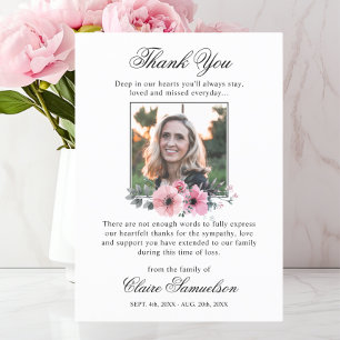 Thank You Funeral Sympathy Pink Floral   PHOTO Card