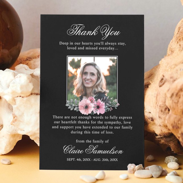Thank You Funeral Sympathy Pink Floral | PHOTO Card (Creator Uploaded)