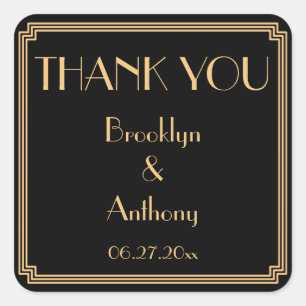 Thank You Gatsby Art Deco Black Wedding Stickers