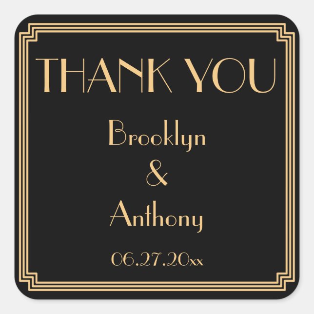Thank You Gatsby Art Deco Black Wedding Stickers (Front)