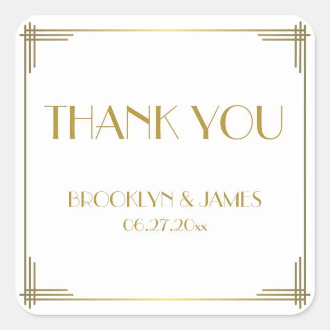 Thank You Gatsby Gold Art Deco Wedding Stickers (Front)