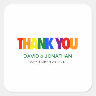 Thank you Gay Wedding Rainbow Flag Favor Square Sticker