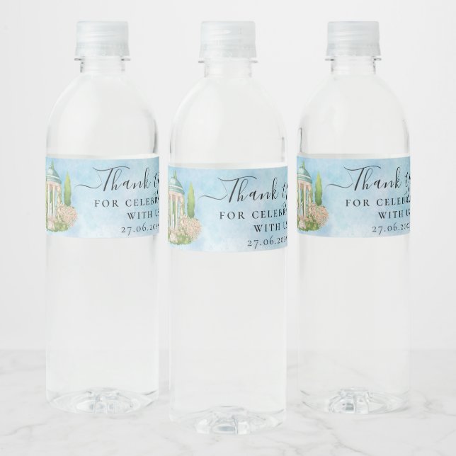 Thank You Gazebo flowers doves Wedding Luxury Water Bottle Label (Bottles)