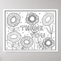 Thank You Gem Flowers Colouring Page Art Poster