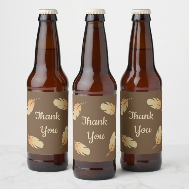 Thank You General Appreciation Feather Pattern Beer Bottle Label (Bottles)
