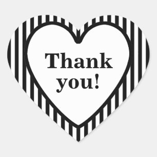 Thank You - Geometric Black/White Stripe Pattern Heart Sticker