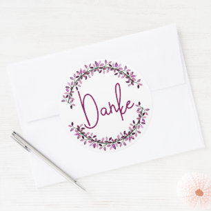 Thank You German Danke Typography Chic Leaf Wreath Classic Round Sticker