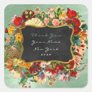 Thank You Gift Baroque Velvet Mint Pastel Floral Square Sticker