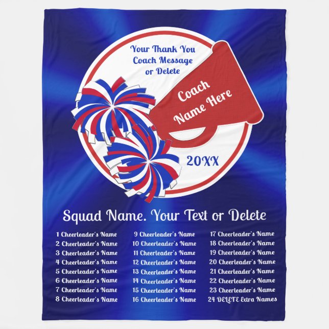 Thank You Gift for Cheer Coach, Red White and Blue Fleece Blanket (Front)