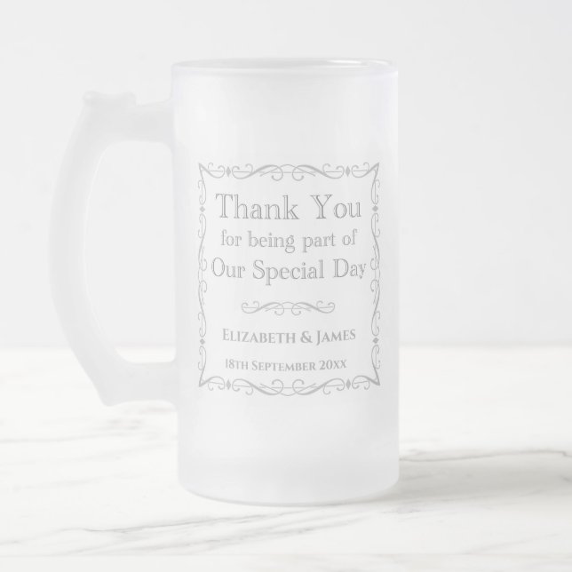 Thank You Gift for Wedding Guests Frosted Glass Beer Mug (Left)