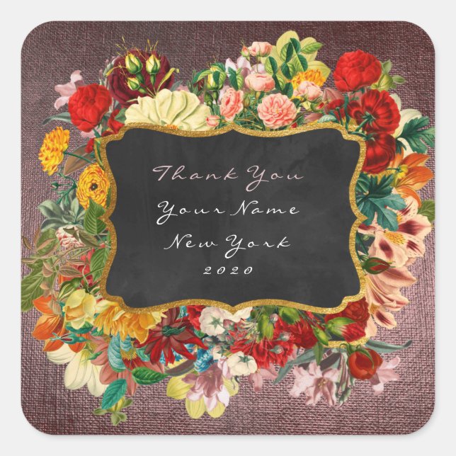 Thank You Gift Label Gold Glitter Pink Rose Floral (Front)