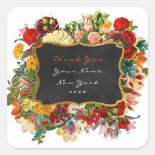 Thank You Gift Name Gold Glitter Vip Roses Floral Square Sticker