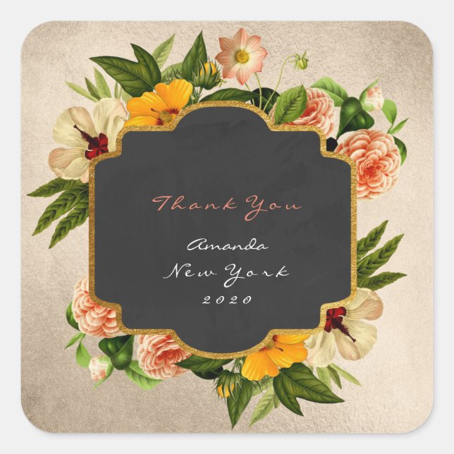 Thank You Gift Pearl Chalkboard Home Made Peony Square Sticker (Front)