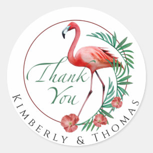 Thank You Gift Sticker Flamingo Bird Flowers