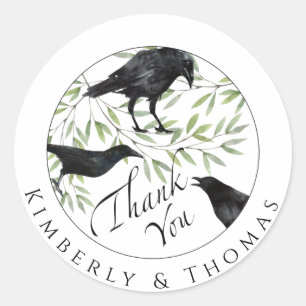 Thank You Gift Sticker Raven Bird Flowers