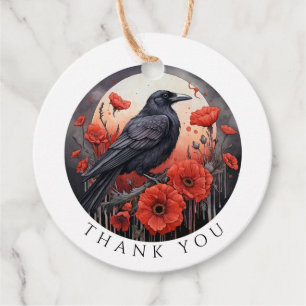 Thank You Gift Stickers Crow Bird Flowers  Favour Tags