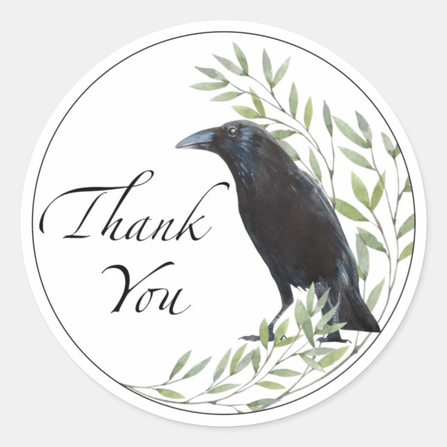 Thank You Gift Stickers Crow Bird Flowers Sticker (Front)
