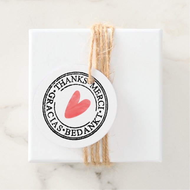 Thank You Gift Tag - Cute Red Heart Round (In Situ)
