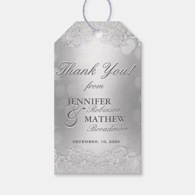 Thank You Gift Tag Silver Bokeh (Front)