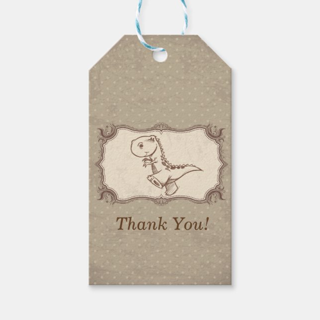 Thank you gift tag - vintage Dinosaur (Front)