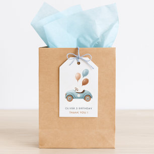 Thank You Gift Tag   Watercolor Blue Car Boys 