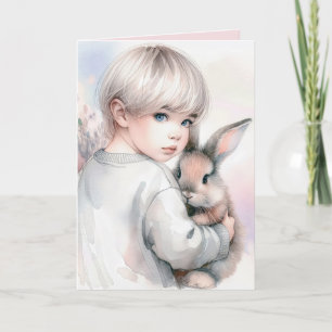 Thank You Girl Holding a Pet Bunny Card