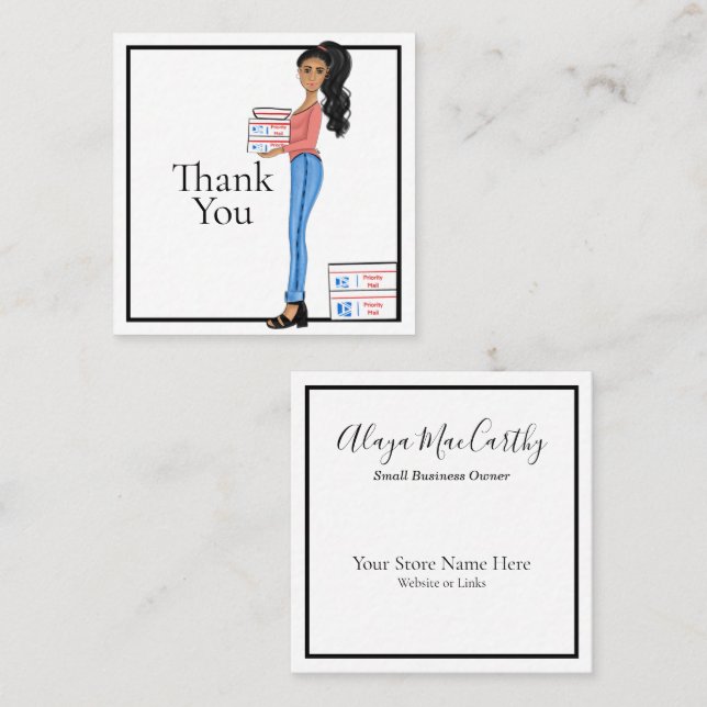 Thank You Girly Business Woman Square Business Car Square Business Card (Front/Back)