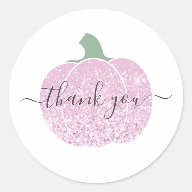 thank you glam glitter pink pumpkin shiny classic round sticker (Front)