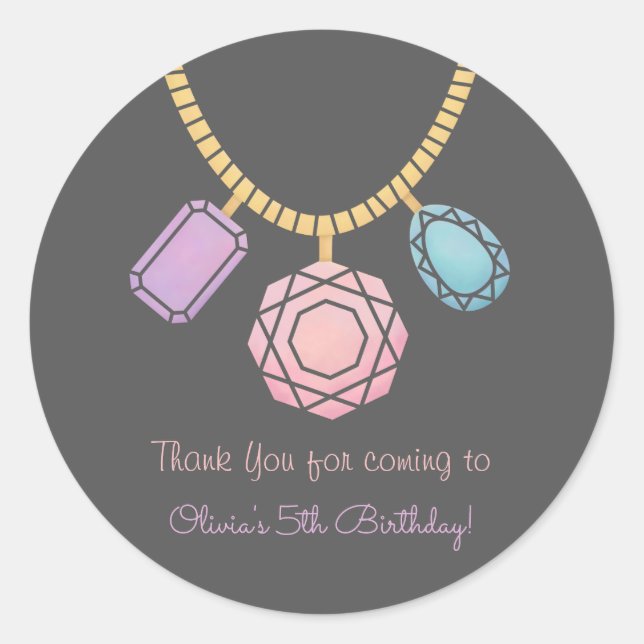 Thank You Glam Jewellery Girls Birthday Party Classic Round Sticker (Front)