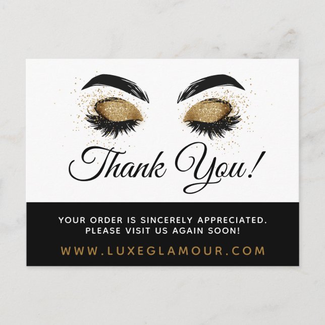 Thank You Glamourous Gold Eye Lashes Makeup Coupon Postcard (Front)