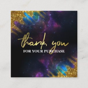 Thank You Glitter Galaxy Black Square Business Car Card