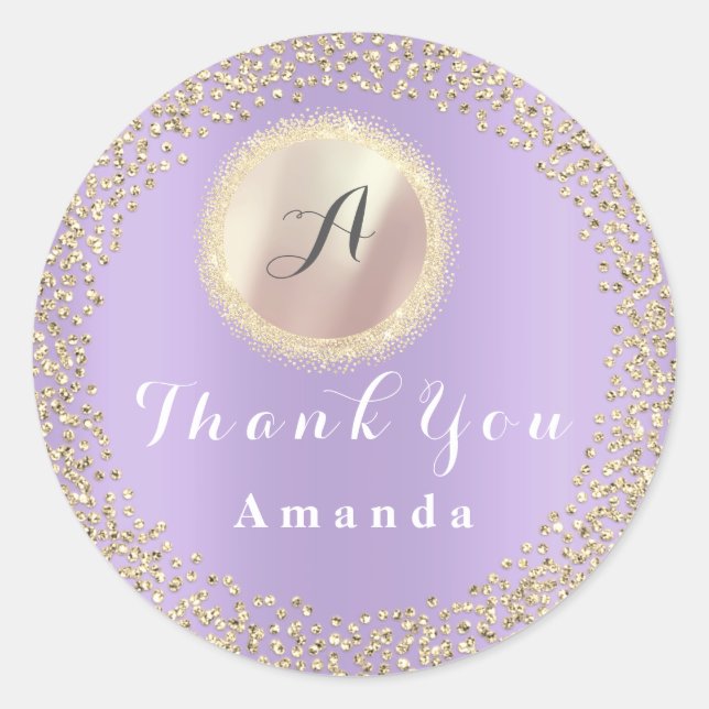 Thank You Glitter Monogram 16th Rose Gold Bridal Classic Round Sticker (Front)