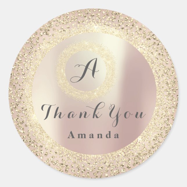Thank You Glitter Monogram 16th Rose Skinny Bridal Classic Round Sticker (Front)