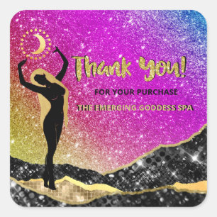 *~* THANK YOU Goddess Rainbow Ombre Glitter Square Sticker